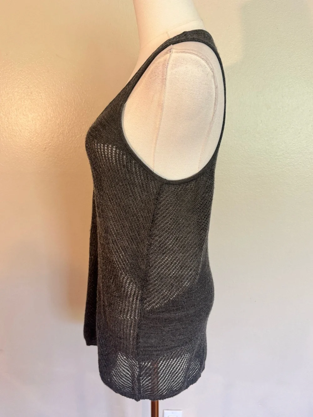 Eileen Fisher Gray/Metallic Knit Scoop Neck Tunic Merino Wool Blend - Picture 6 of 11